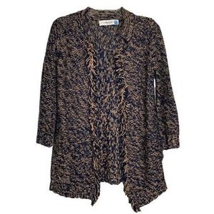 Sparrow Anthropologie Women Sz S Blue Gold 3/4 Sleeve Wool Blend Open Cardigan